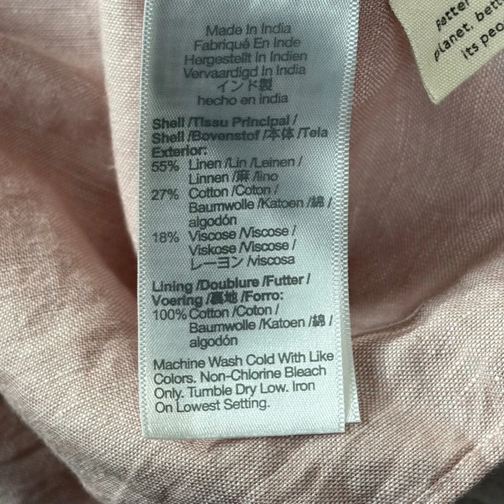 Madewell‎ Pink Linen Blend Tiered Mini Dress V-Neck Short Sleeve NE769 Large